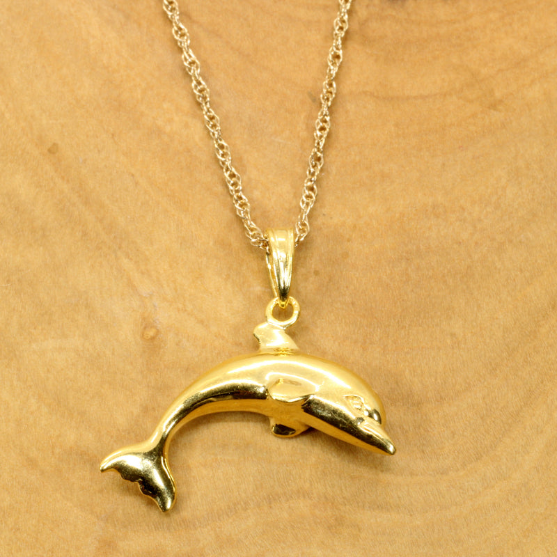 Gold Jumping Dolphin Necklace for her made in 14kt gold vermeil
