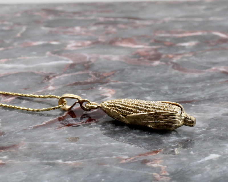 14kt Solid Gold Corn Cob Necklace with Gold Corn Cob