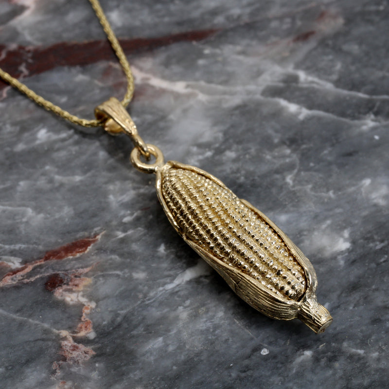 14kt Solid Gold Corn Cob Necklace with Gold Corn Cob