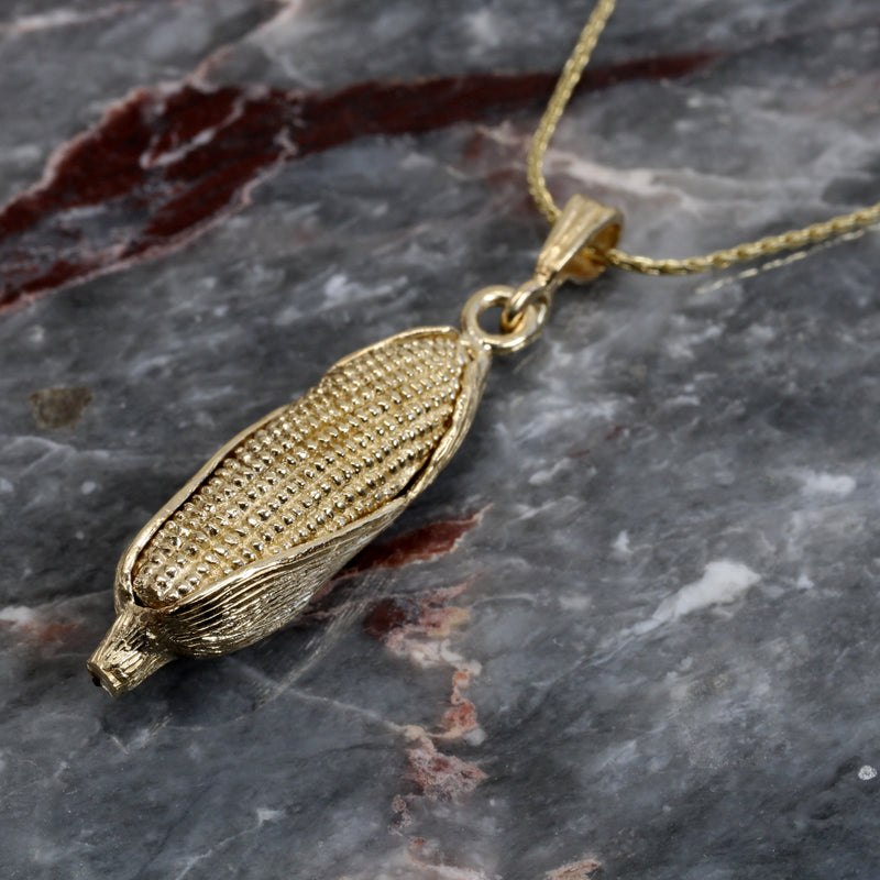 14kt Solid Gold Corn Cob Necklace with Gold Corn Cob
