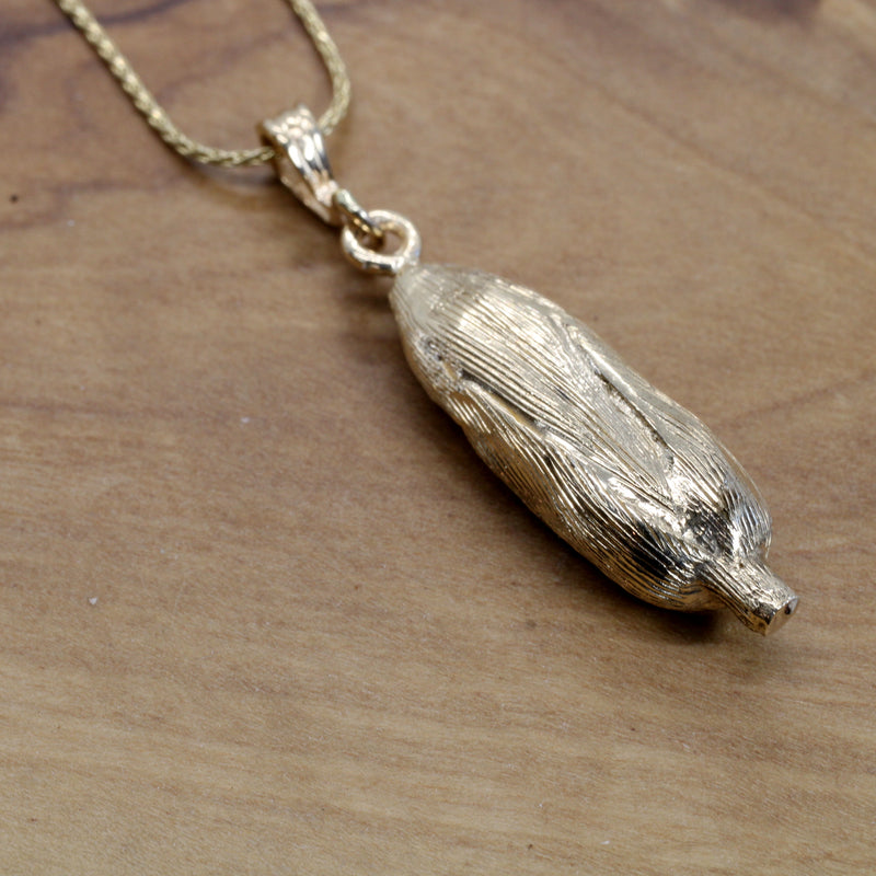 14kt Solid Gold Corn Cob Necklace with Gold Corn Cob