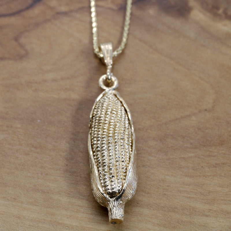 14kt Solid Gold Corn Cob Necklace with Gold Corn Cob