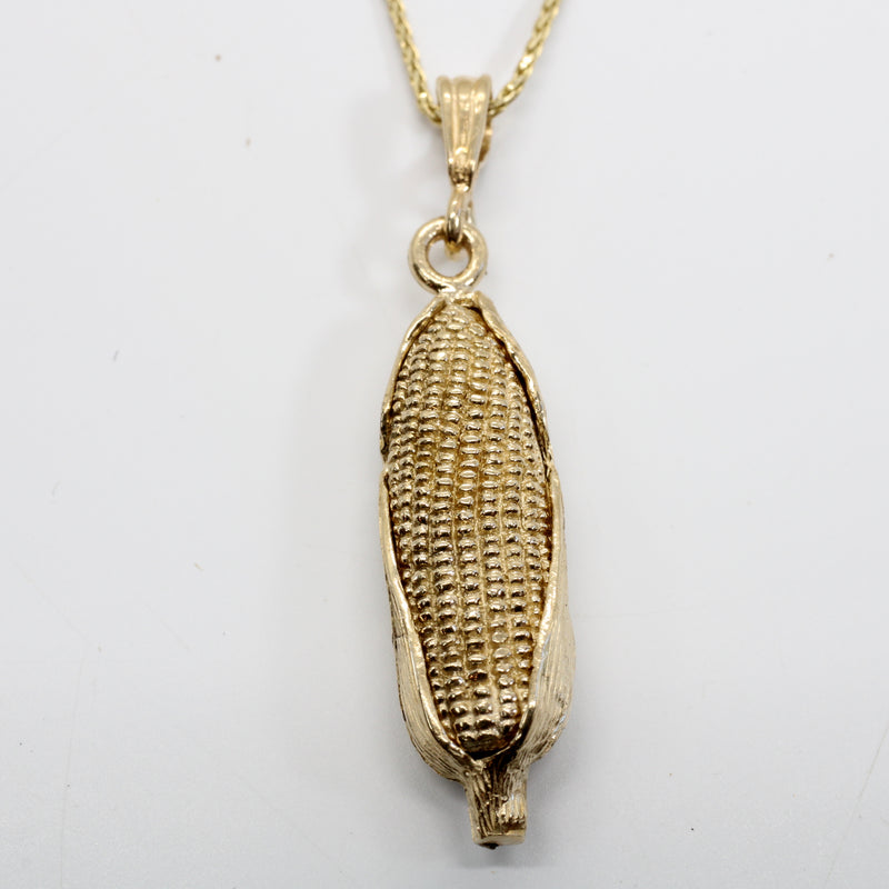14kt Solid Gold Corn Cob Necklace with Gold Corn Cob