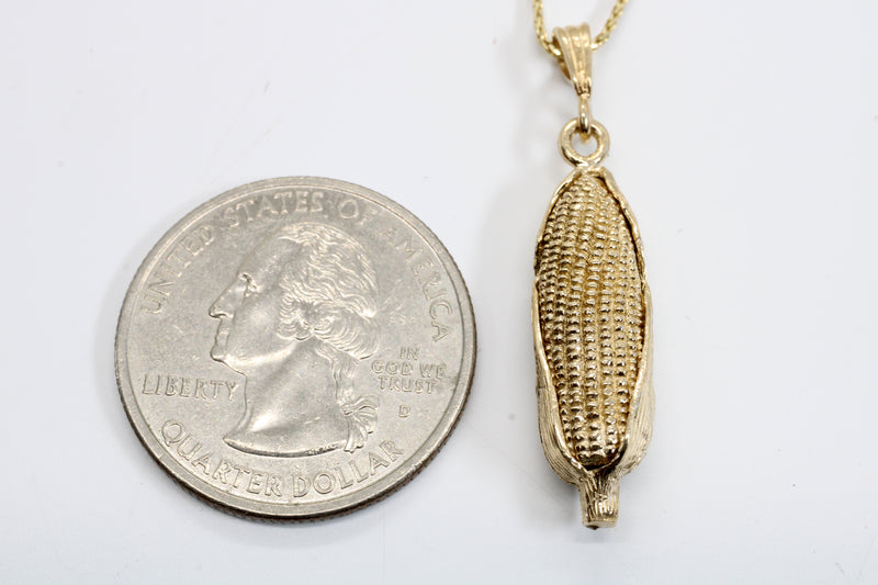 14kt Solid Gold Corn Cob Necklace with Gold Corn Cob