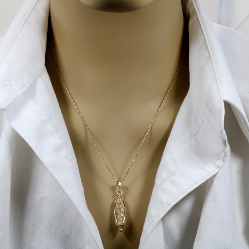 14kt Solid Gold Corn Cob Necklace with Gold Corn Cob