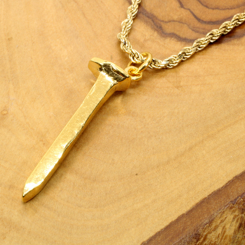 Gold Railroad Spike Necklace for Him with 14kt Gold Vermeil Nail