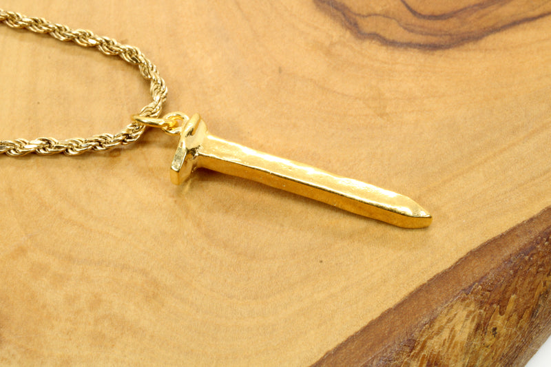 Gold Railroad Spike Necklace for Him with 14kt Gold Vermeil Nail