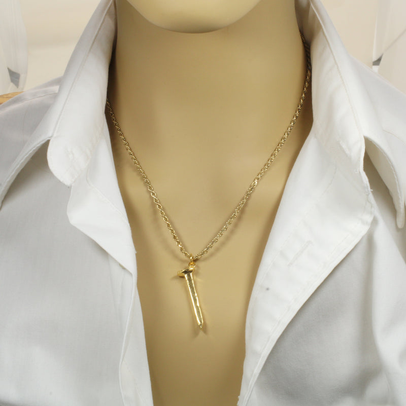 Gold Railroad Spike Necklace for Him with 14kt Gold Vermeil Nail