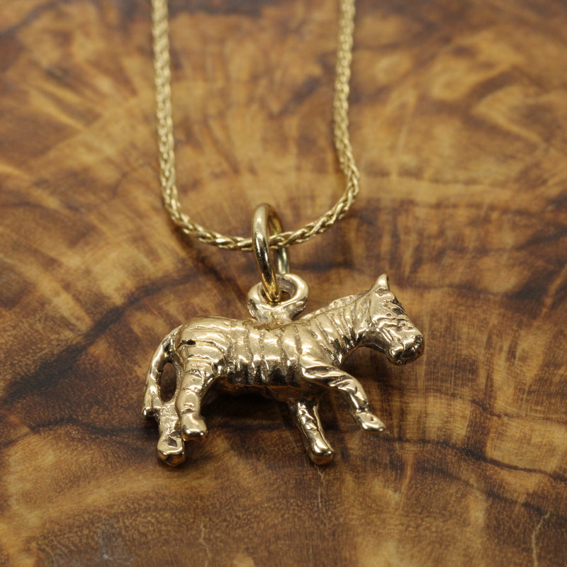 Gold Zebra Necklace with 3D real 14kt gold Zebra Charm