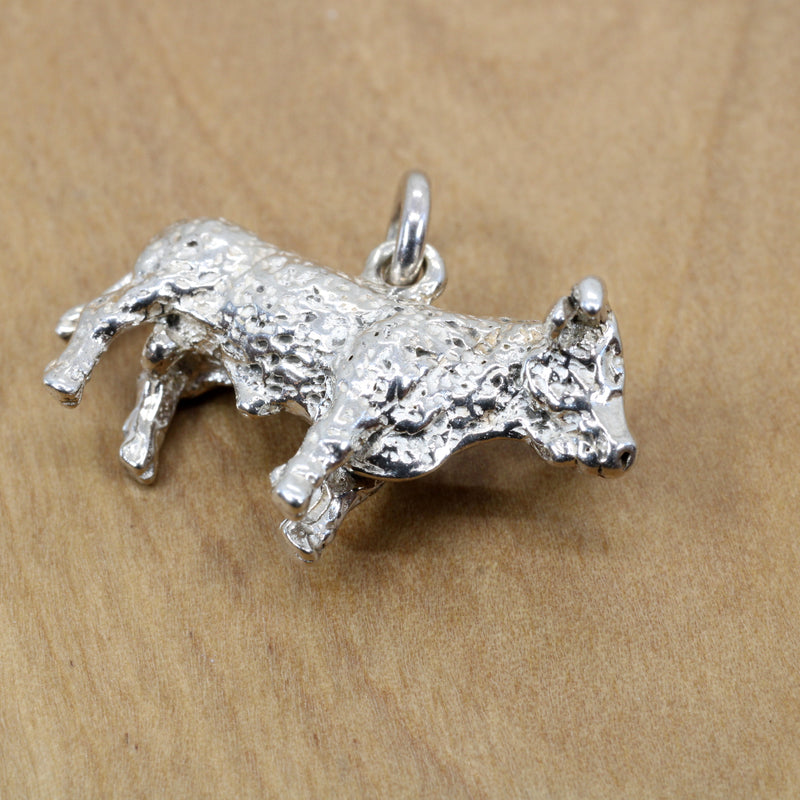 Prize Hereford or Charolais Bull Charm in Solid 925 Sterling Silver