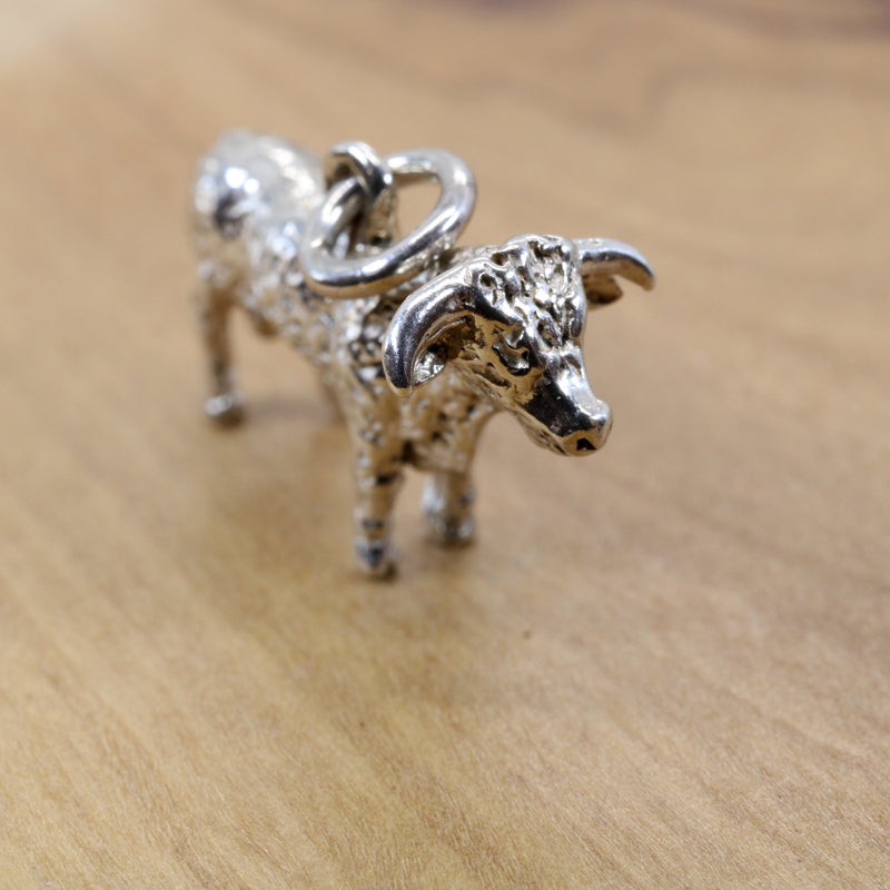 Prize Hereford or Charolais Bull Charm in Solid 925 Sterling Silver