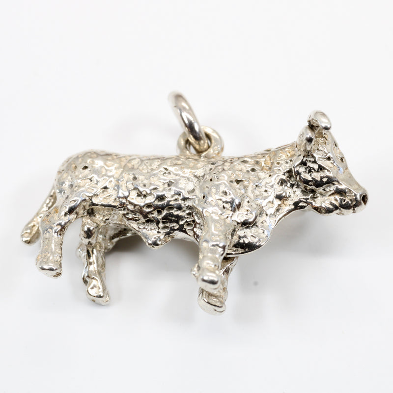 Prize Hereford or Charolais Bull Charm in Solid 925 Sterling Silver
