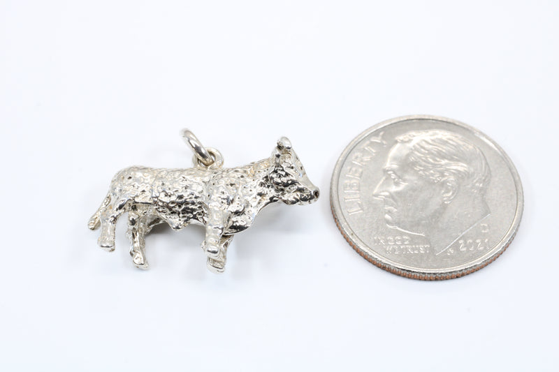 Prize Hereford or Charolais Bull Charm in Solid 925 Sterling Silver
