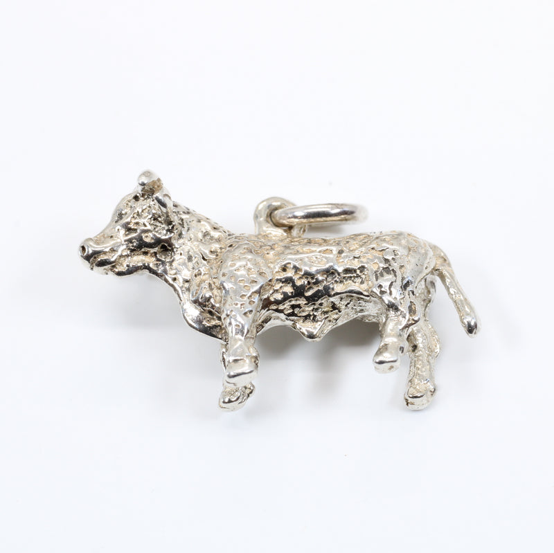 Prize Hereford or Charolais Bull Charm in Solid 925 Sterling Silver