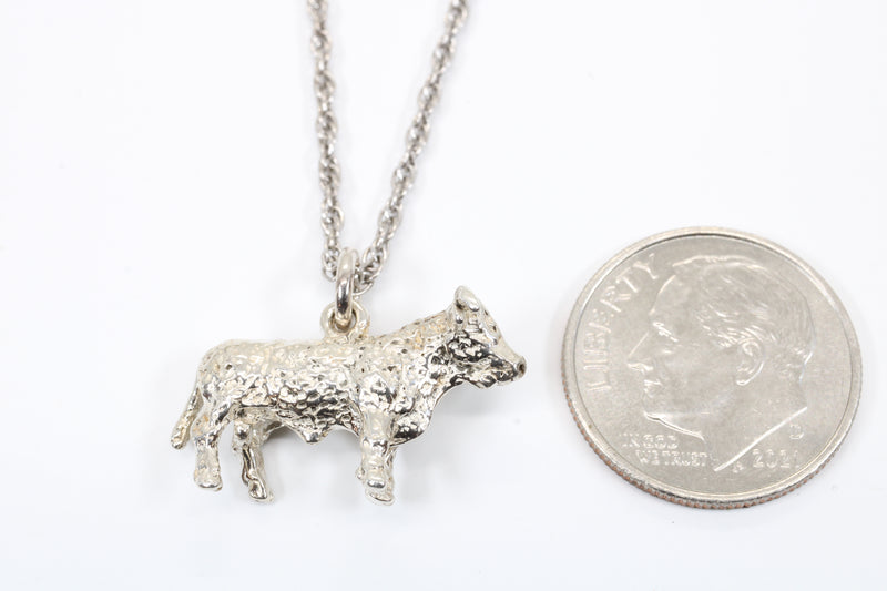 Prize Hereford or Charolais Bull Necklace in Solid 925 Sterling Silver