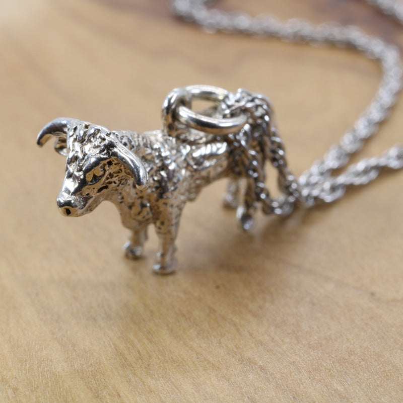 Prize Hereford or Charolais Bull Necklace in Solid 925 Sterling Silver