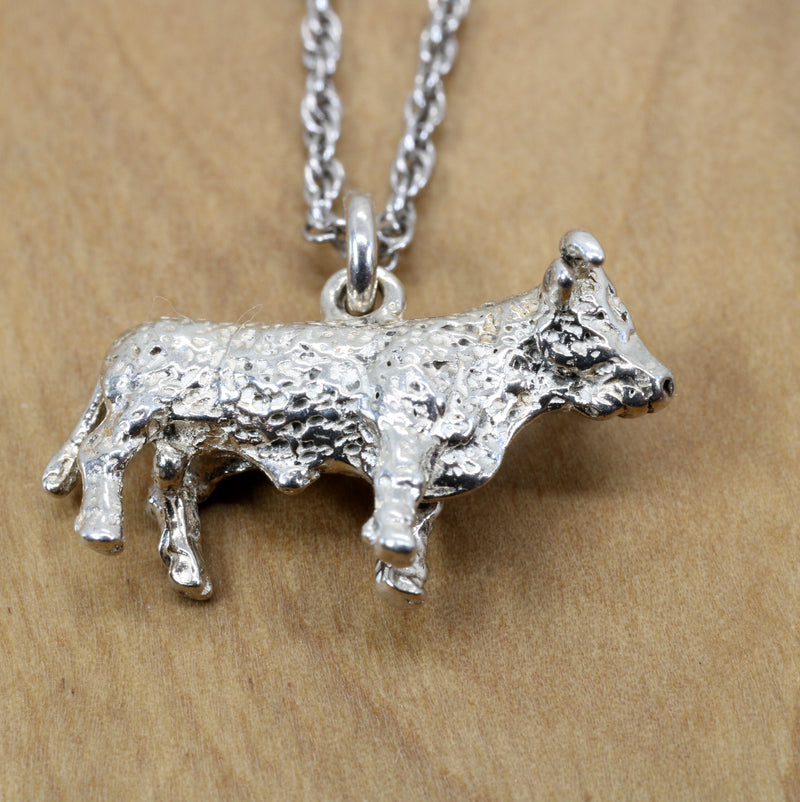Prize Hereford or Charolais Bull Necklace in Solid 925 Sterling Silver