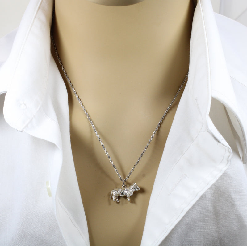 Prize Hereford or Charolais Bull Necklace in Solid 925 Sterling Silver