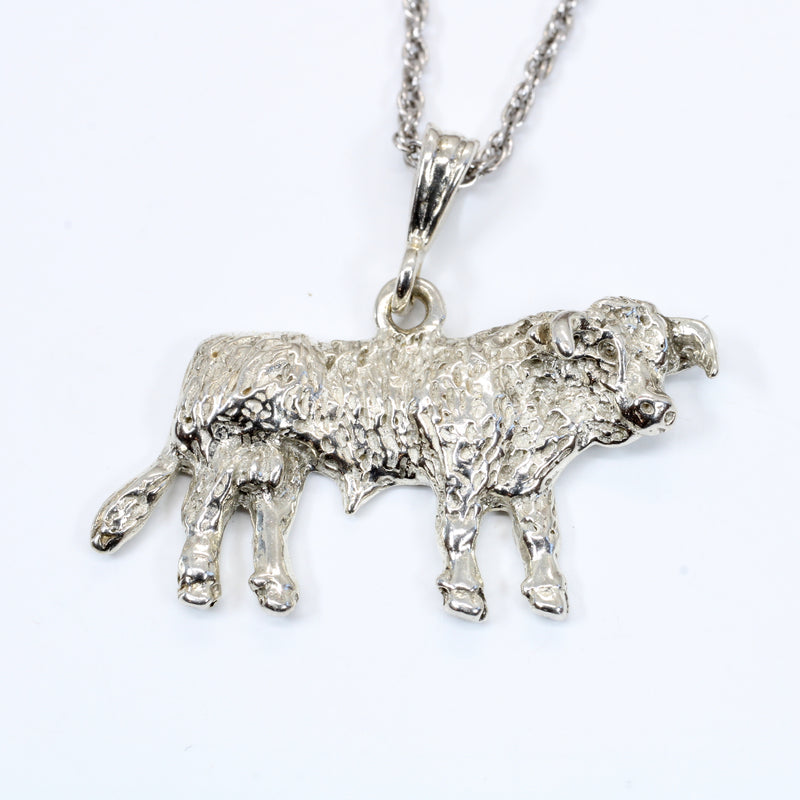 Large Prize Hereford or Charolais Bull Necklace in 925 Sterling Silver