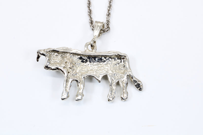 Large Prize Hereford or Charolais Bull Necklace in 925 Sterling Silver