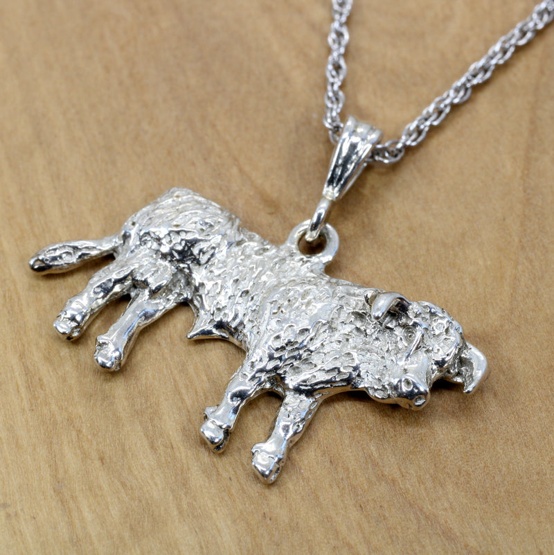 Large Prize Hereford or Charolais Bull Necklace in 925 Sterling Silver