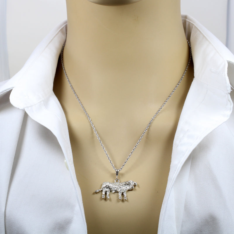 Large Prize Hereford or Charolais Bull Necklace in 925 Sterling Silver