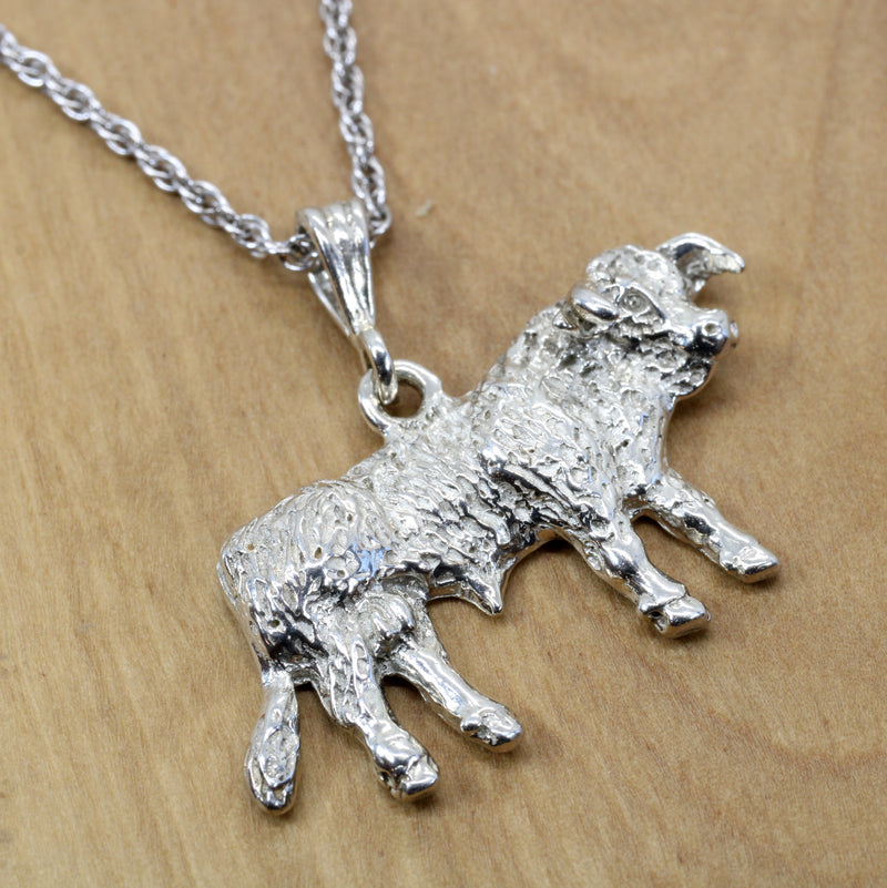 Large Prize Hereford or Charolais Bull Necklace in 925 Sterling Silver