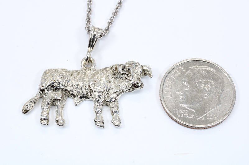 Large Prize Hereford or Charolais Bull Necklace in 925 Sterling Silver