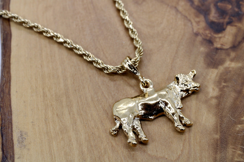 Large Show Charolais or Hereford Cow Necklace in 14kt Gold Vermeil