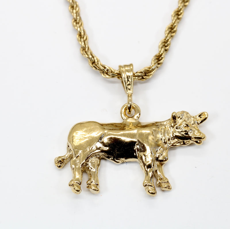 Large Show Charolais or Hereford Cow Necklace in 14kt Gold Vermeil