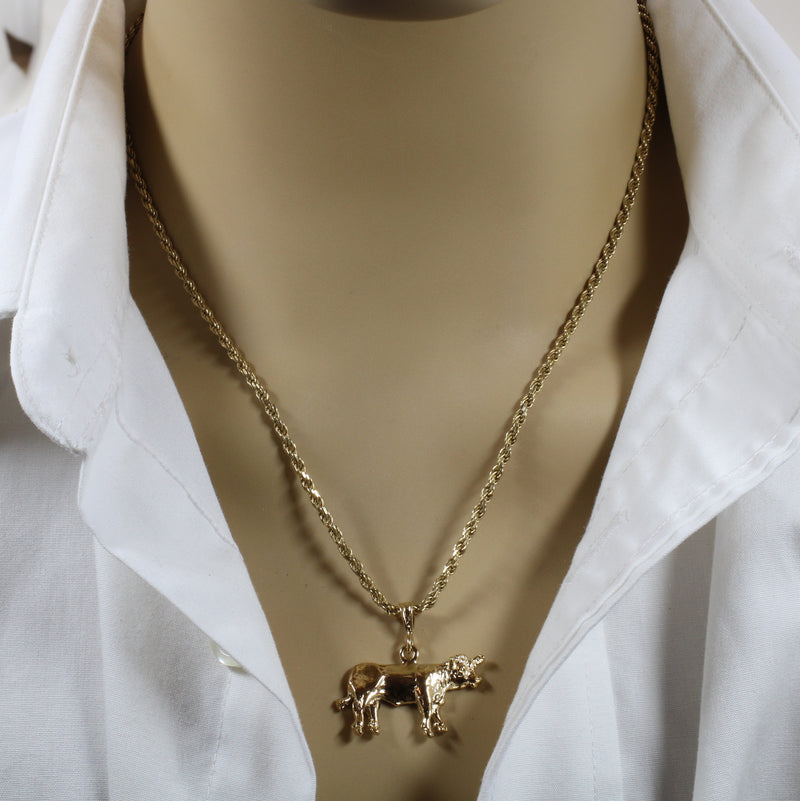 Large Show Charolais or Hereford Cow Necklace in 14kt Gold Vermeil