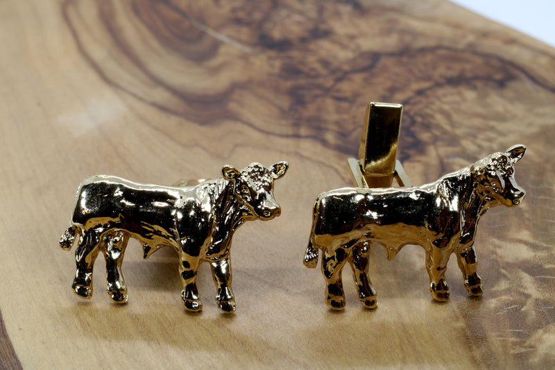 Charolais or Hereford Gold Bull Cuff Links in 14kt Gold Vermeil