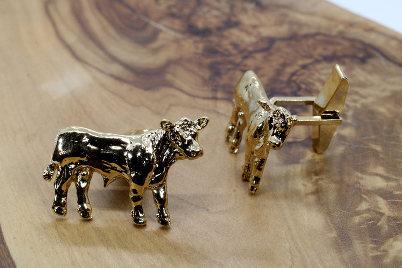 Charolais or Hereford Gold Bull Cuff Links in 14kt Gold Vermeil