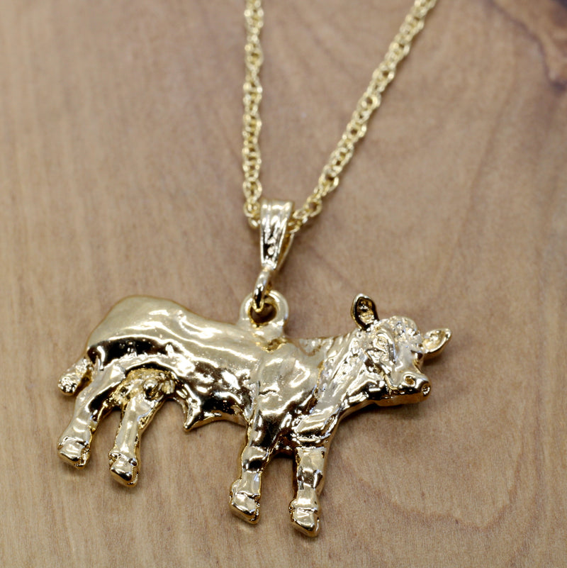 Large Prize Gold Charolais or Hereford Bull Necklace in 14kt Gold Vermeil