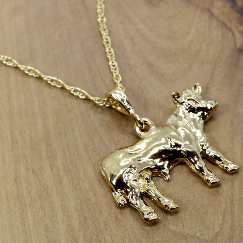 Large Prize Gold Charolais or Hereford Bull Necklace in 14kt Gold Vermeil