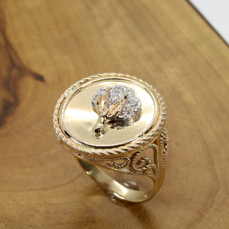 Ladies Fancy Cotton Boll Coin Ring with diamond cotton boll