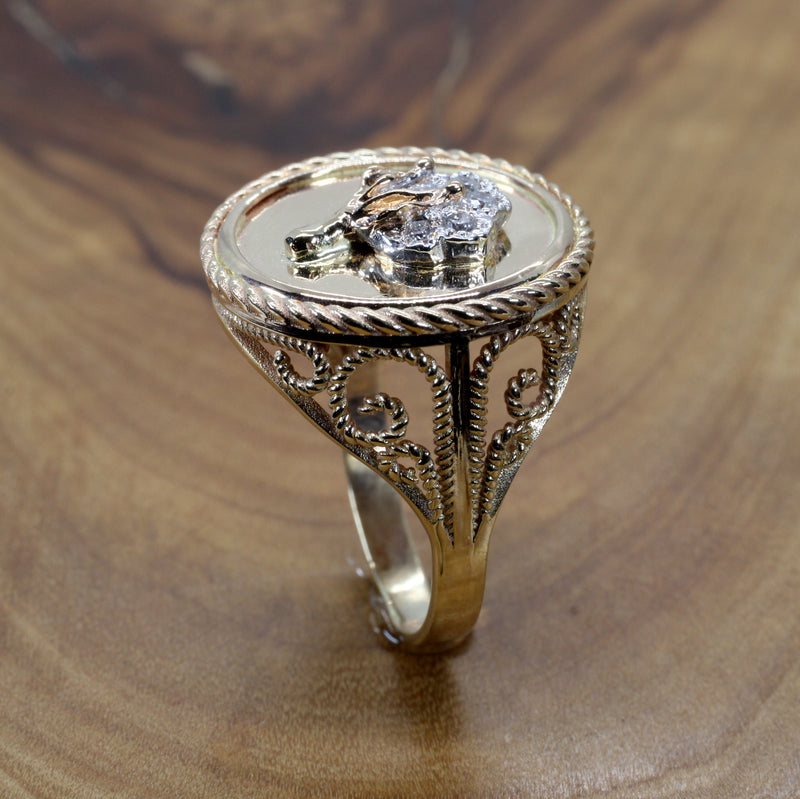 Ladies Fancy Cotton Boll Coin Ring with diamond cotton boll