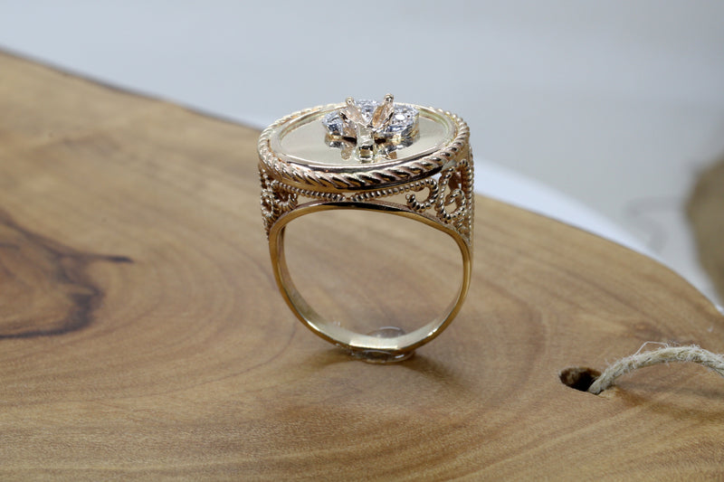 Ladies Fancy Cotton Boll Coin Ring with diamond cotton boll