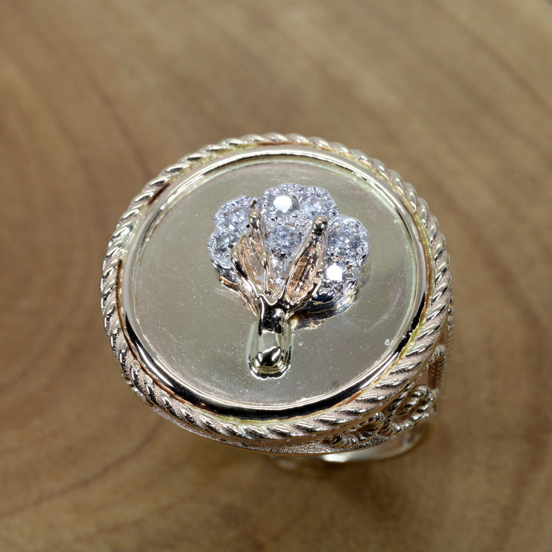 Ladies Fancy Cotton Boll Coin Ring with diamond cotton boll