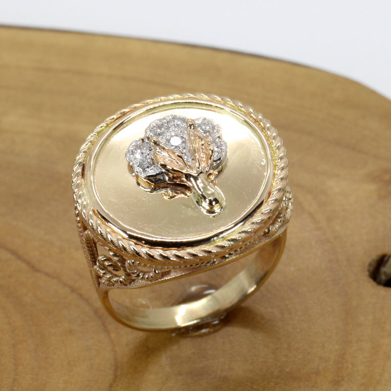 Ladies Fancy Cotton Boll Coin Ring with diamond cotton boll