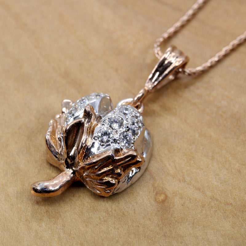 Diamond Cotton Boll Necklace with rose gold three-dimensional cotton boll