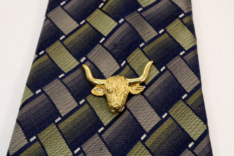 Gold Highland Bull Head Tie Tack made in 14kt gold vermeil for Him