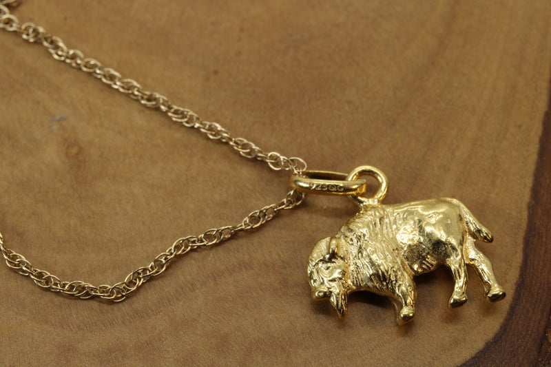 Gold 3-d Buffalo Necklace or charm for him or her made in gold vermeil