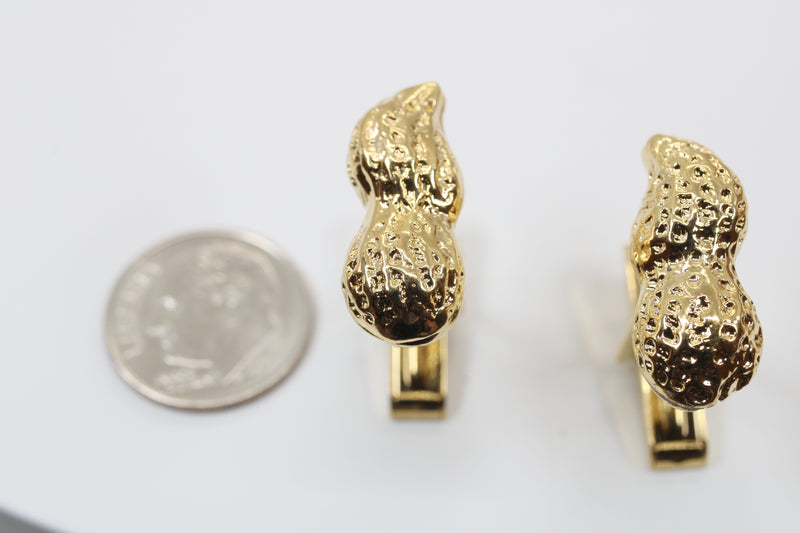 Gold Peanut Cuff Links for him with 14kt Gold Vermeil Whole Shell Peanuts