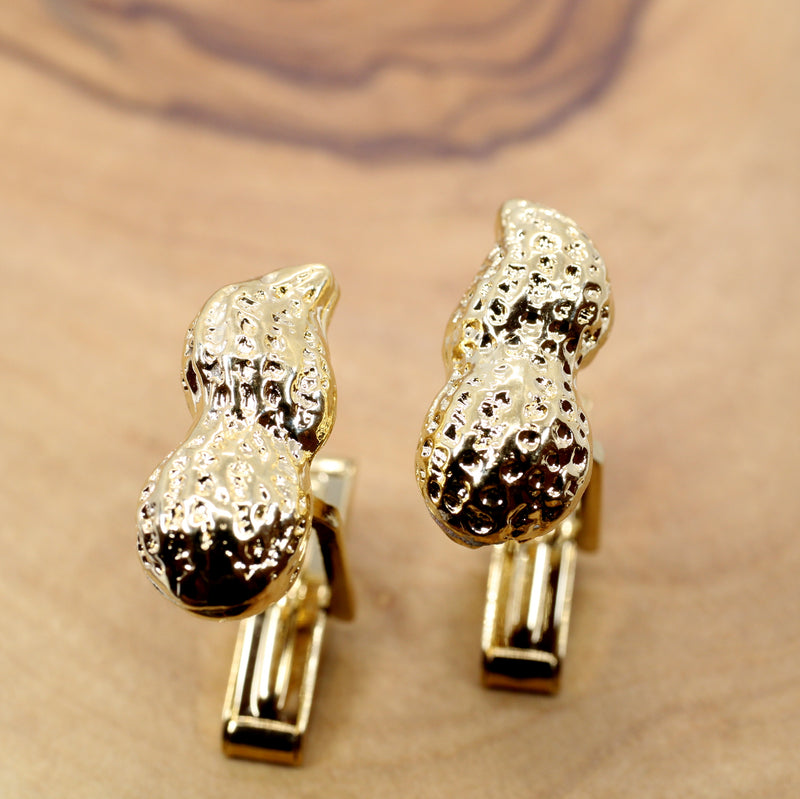 Gold Peanut Cuff Links for him with 14kt Gold Vermeil Whole Shell Peanuts