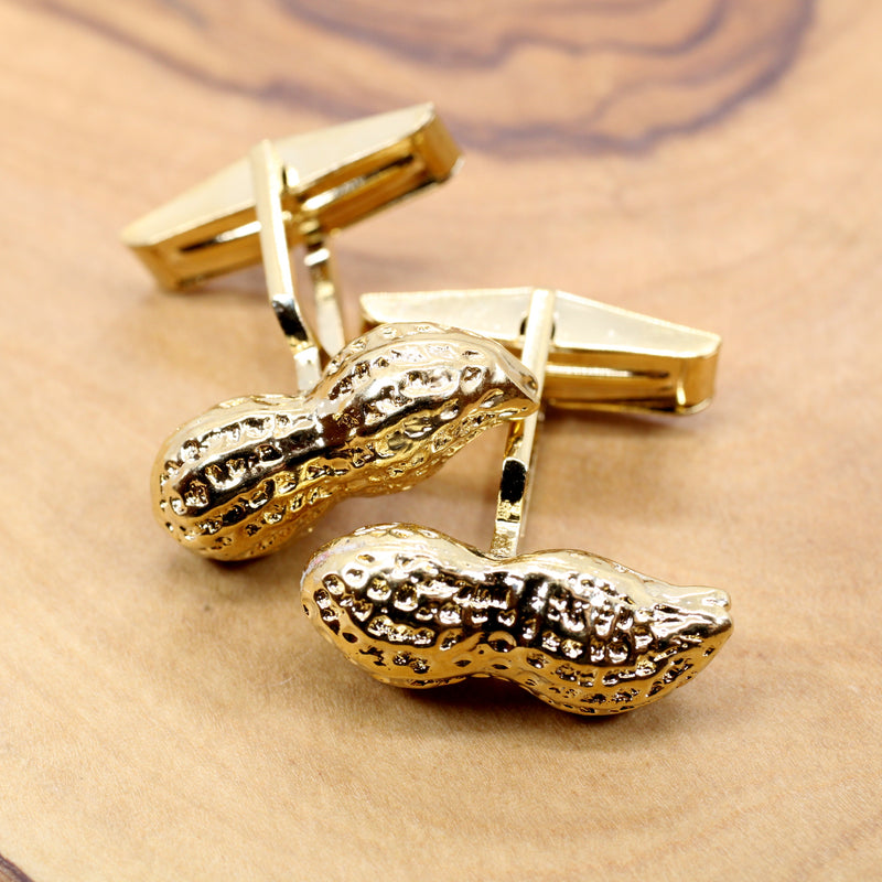 Gold Peanut Cuff Links for him with 14kt Gold Vermeil Whole Shell Peanuts