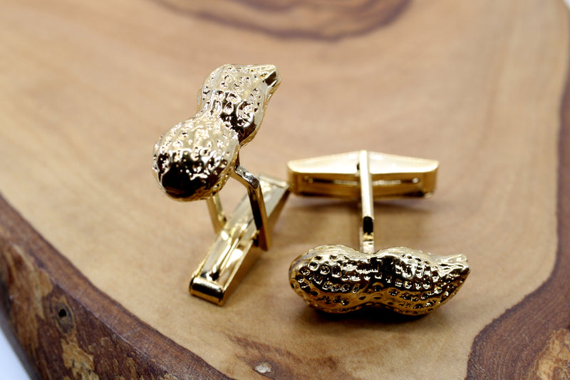 Gold Peanut Cuff Links for him with 14kt Gold Vermeil Whole Shell Peanuts
