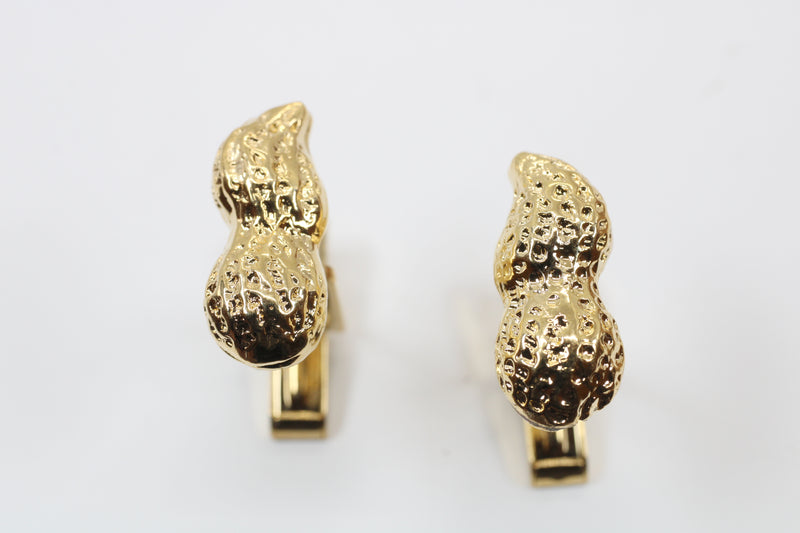 Gold Peanut Cuff Links for him with 14kt Gold Vermeil Whole Shell Peanuts