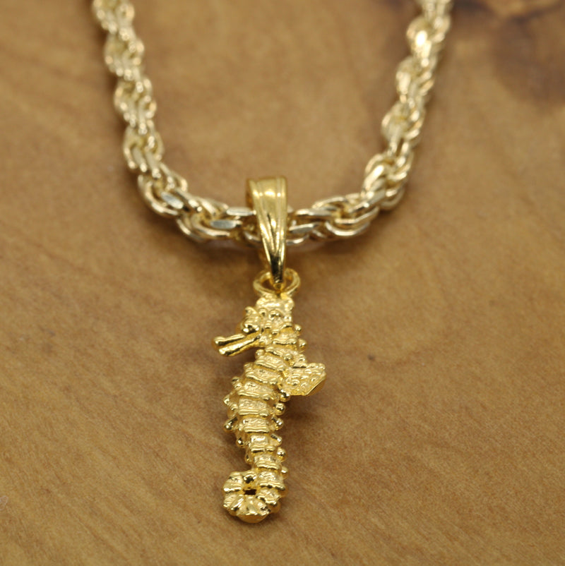 Gold Seahorse Necklace for him or her made in gold vermeil