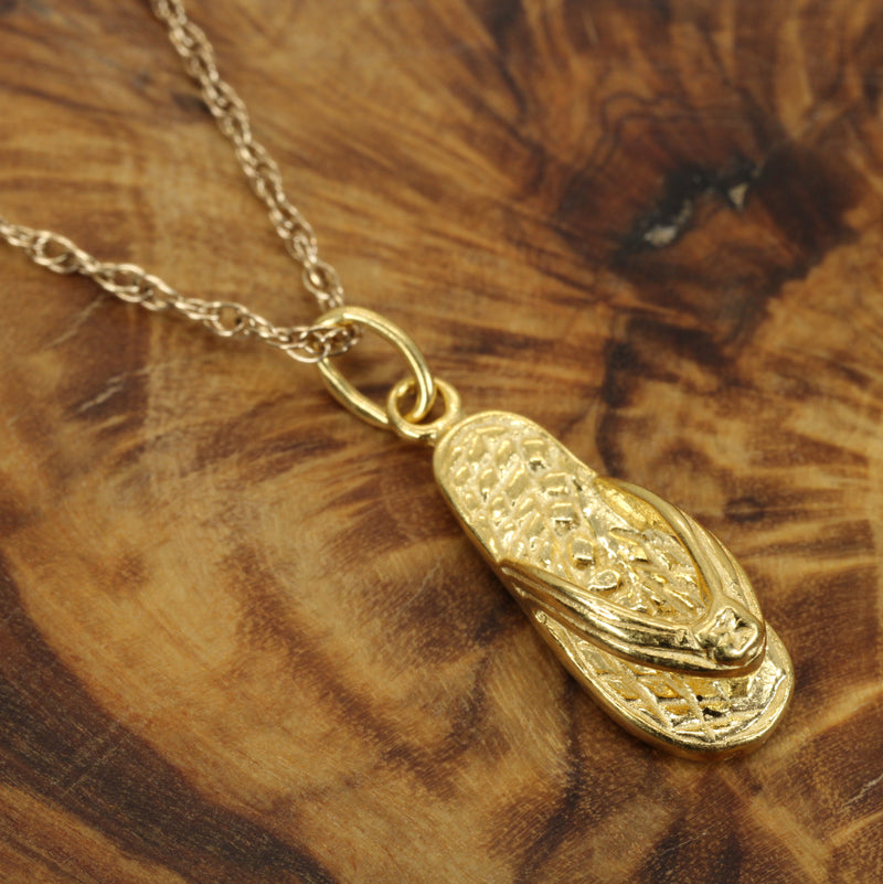 Gold Flip Flop Beach Sandal Necklace for her made in 14kt gold vermeil